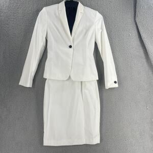 Calvin Klein Jacket Dress Set Womens 2 White Black Belted Sheath Blazer CS84016A